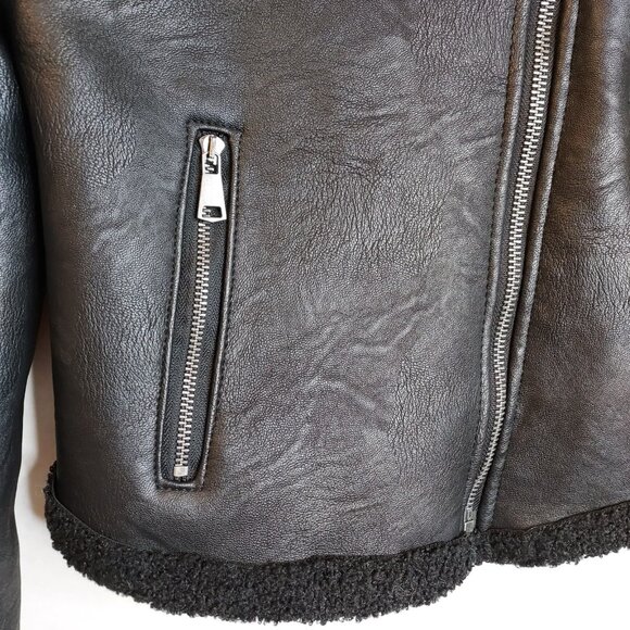 AC Luxury Collection Leather Shearling Jacket Women’s S Black Moto Made in Italy - Picture 5 of 15
